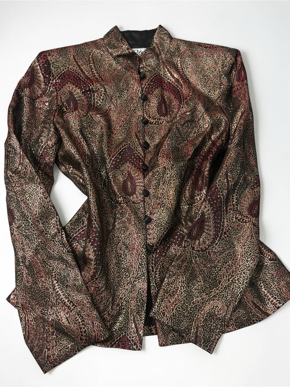 Vintage Patra Metallic Paisley Brocade Jacket 90s Y2K Made USA Size 8
